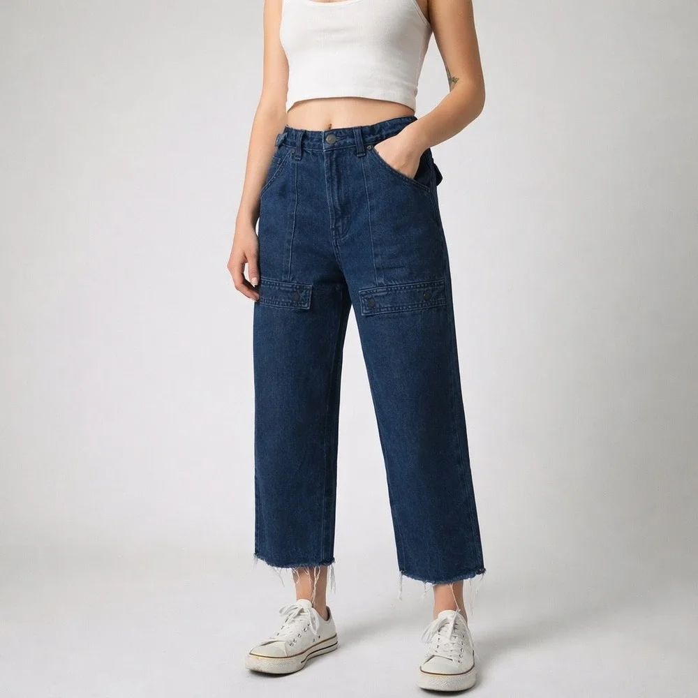 Vintage Levi's 511M 1985 Jeans Women 29 Dark Blue Wide Leg Utility Crop USA Made - Picture 1 of 9